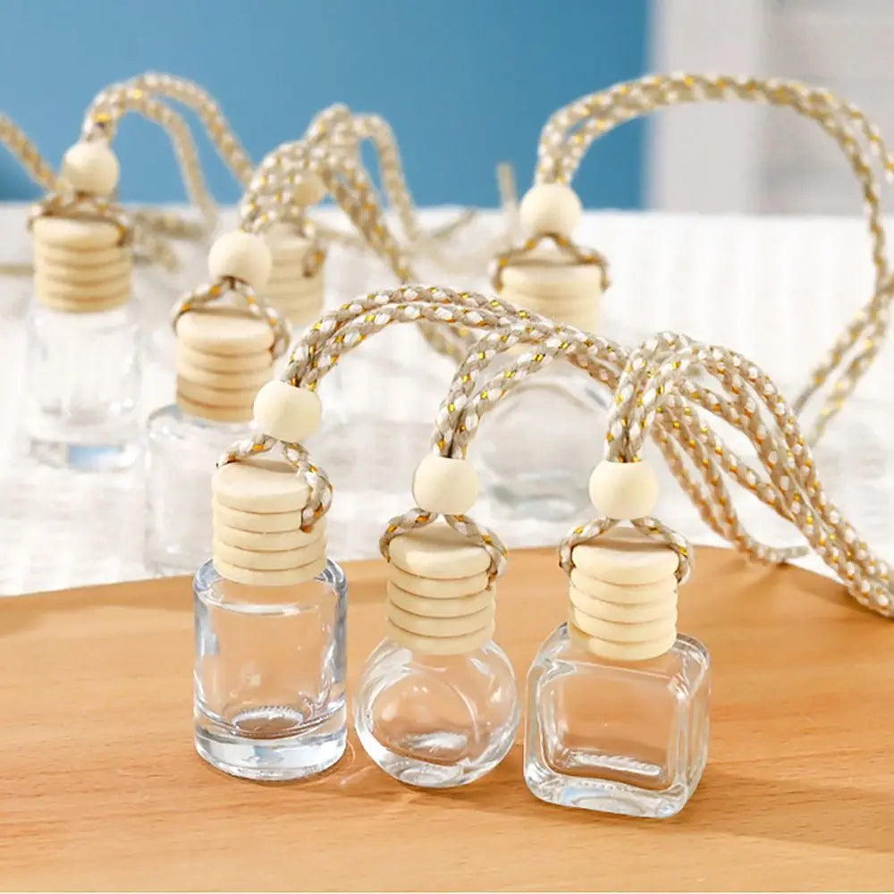 معطر سيارة زجاجي 5مل معلق بغطاء خشبي قابل لإعادة الملء – Car Aroma Diffuser 5ml Mini Refillable Hanging Glass Pendant Wooden Cap Air Freshener