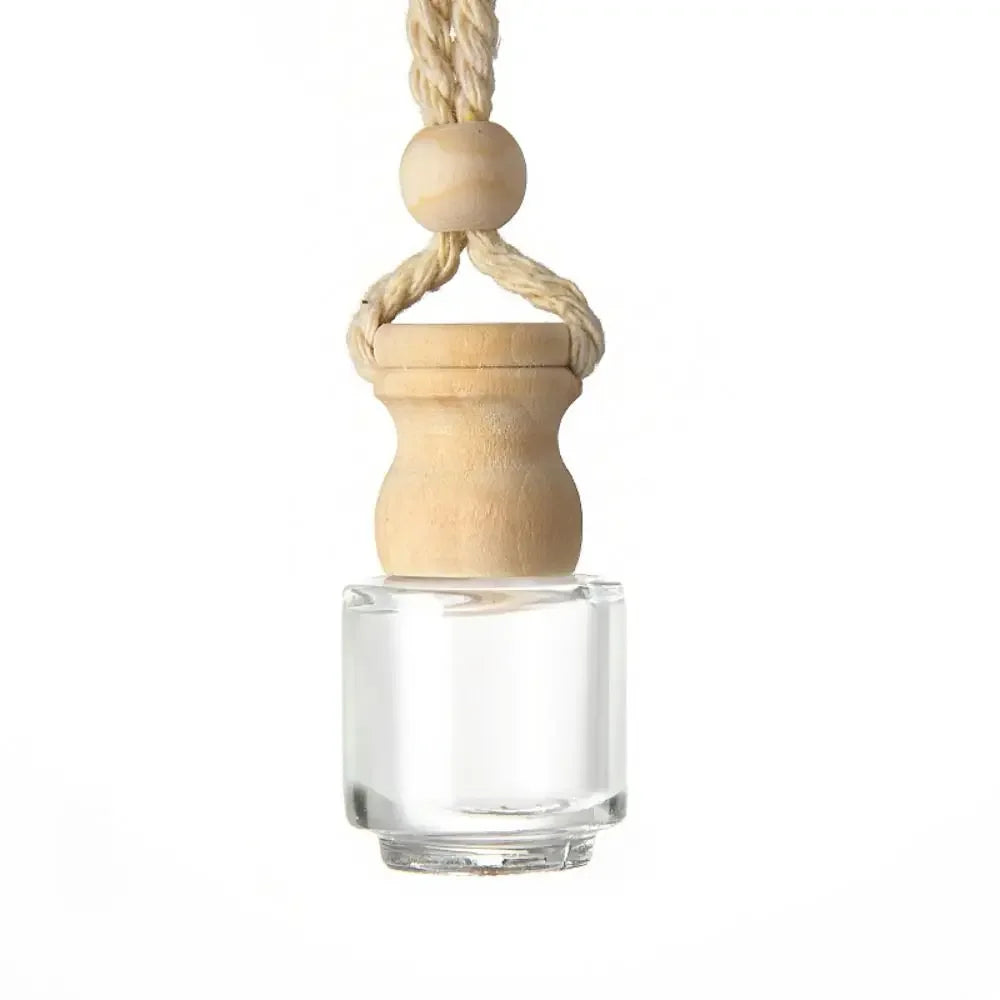 معطر سيارة زجاجي 5مل معلق بغطاء خشبي قابل لإعادة الملء – Car Aroma Diffuser 5ml Mini Refillable Hanging Glass Pendant Wooden Cap Air Freshener