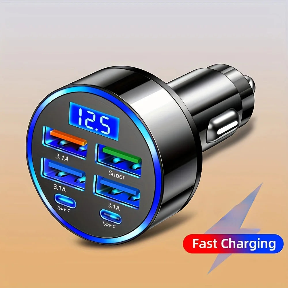 6 in-1 Fast Charging Car Adapter 3.1A Dual  محول شحن سيارة 6 في 1 | شحن سريع 3.1 أمبير