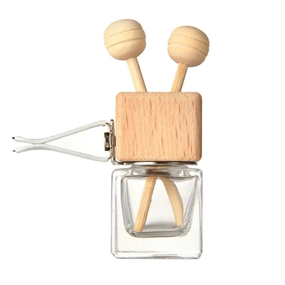 معطر سيارة زجاجي 5مل معلق بغطاء خشبي قابل لإعادة الملء – Car Aroma Diffuser 5ml Mini Refillable Hanging Glass Pendant Wooden Cap Air Freshener