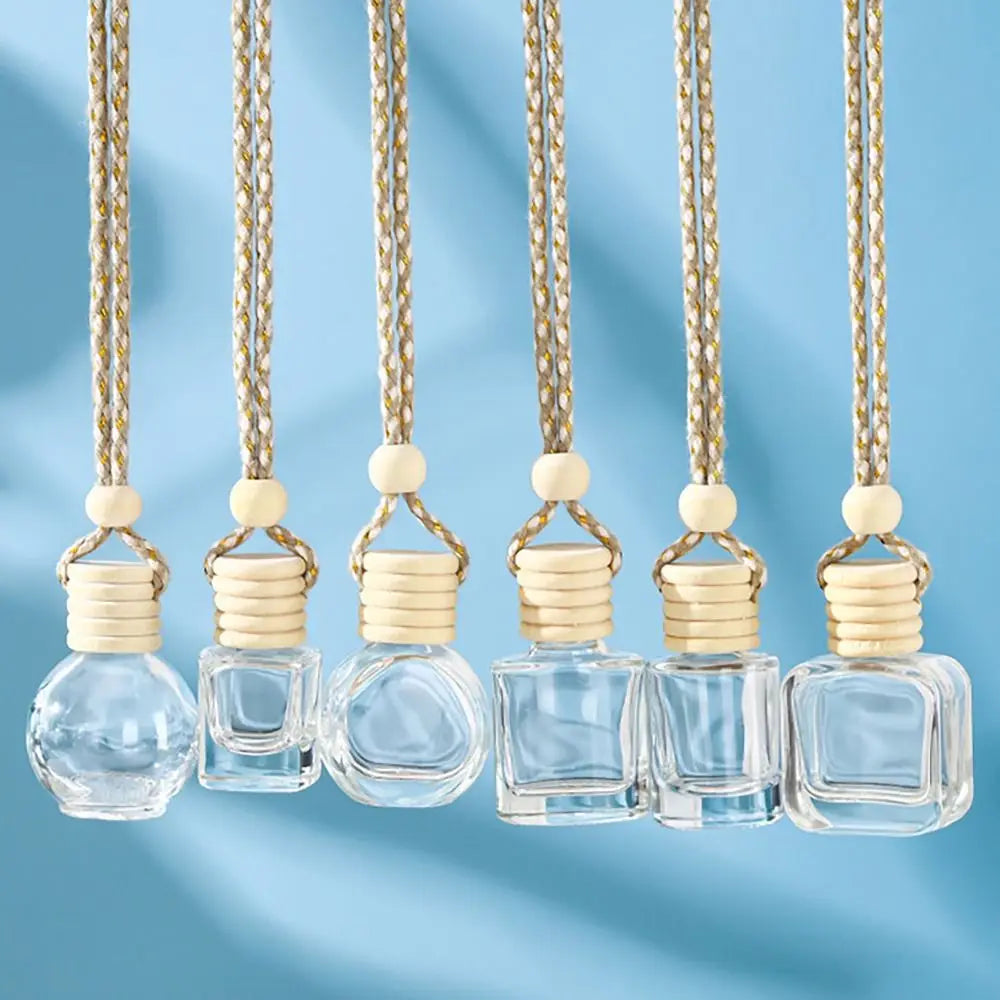 معطر سيارة زجاجي 5مل معلق بغطاء خشبي قابل لإعادة الملء – Car Aroma Diffuser 5ml Mini Refillable Hanging Glass Pendant Wooden Cap Air Freshener