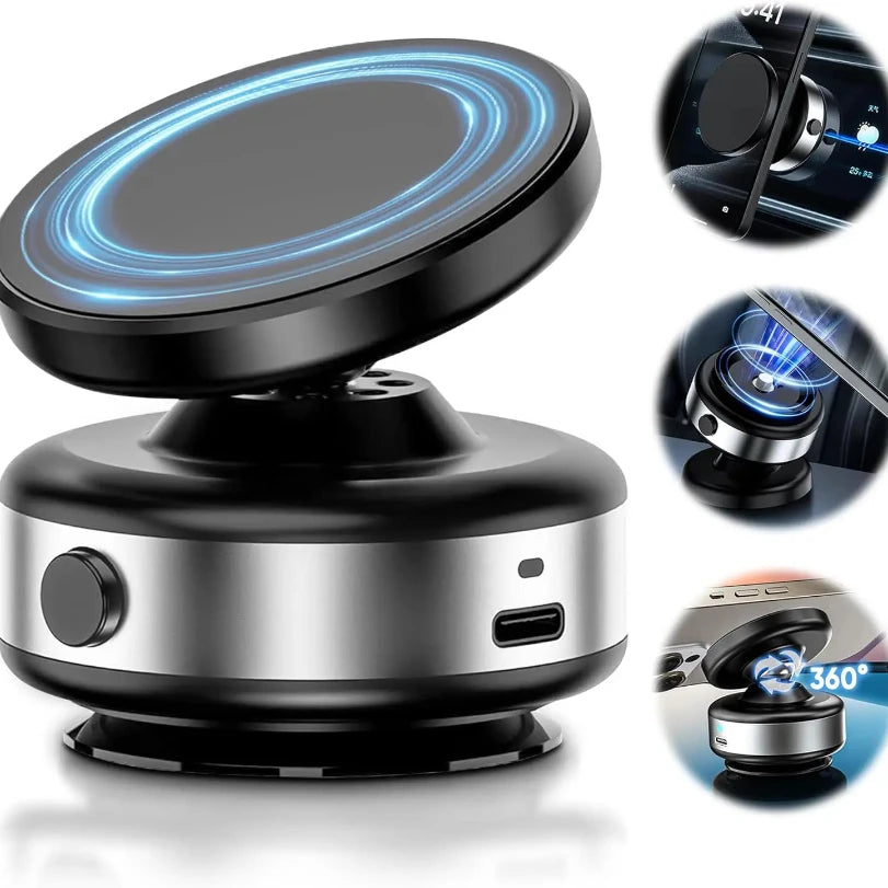 حامل هاتف مغناطيسي كهربائي للسيارة بكوب شفط 360° لآيفون 14 15 16 – Electric Vacuum Magnetic Car Mount 360° Rotation Suction Cup iPhone 14 15 16 Hands-Free