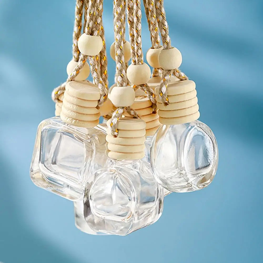 معطر سيارة زجاجي 5مل معلق بغطاء خشبي قابل لإعادة الملء – Car Aroma Diffuser 5ml Mini Refillable Hanging Glass Pendant Wooden Cap Air Freshener