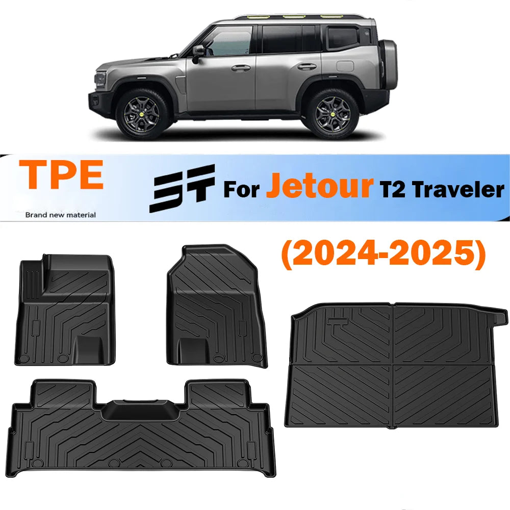 حصائر أرضية وصندوق جيتور T2 تراڤيلر 2024/2025/2026 مضادة للماء والانزلاق – Jetour T2 Traveler 2024 2025 2026 Floor Mats All Weather Waterproof Anti-Slip Cargo Liner