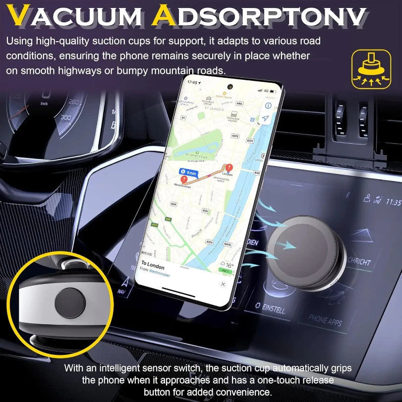حامل هاتف مغناطيسي كهربائي للسيارة بكوب شفط 360° لآيفون 14 15 16 – Electric Vacuum Magnetic Car Mount 360° Rotation Suction Cup iPhone 14 15 16 Hands-Free