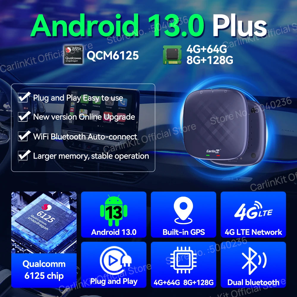 بوكس CarlinKit أندرويد 13 لاسلكي 8جيغا+128جيغا Qualcomm 8 أنوية دعم Netflix – CarlinKit 8G+128G Android 13 CarPlay AI Box Qualcomm 8-Cores Wireless Android Auto FOTA Netflix