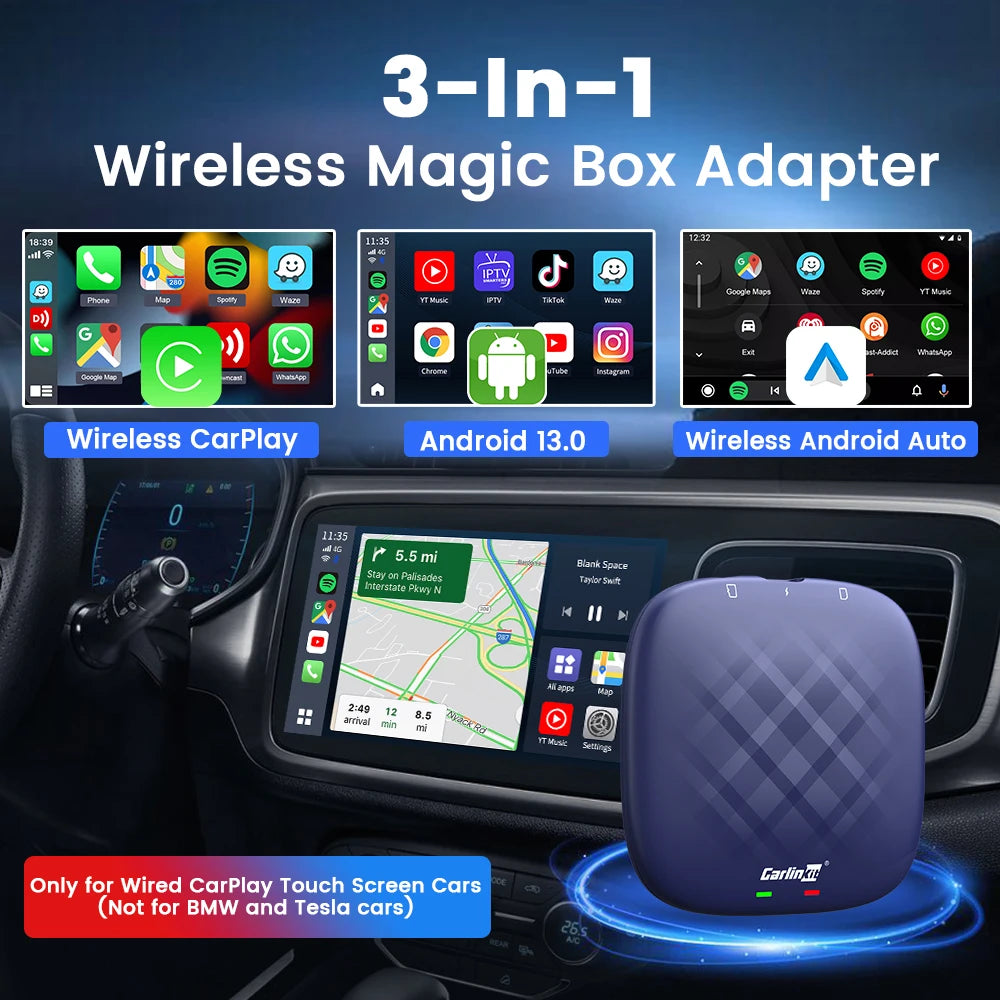 بوكس CarlinKit أندرويد 13 لاسلكي 8جيغا+128جيغا Qualcomm 8 أنوية دعم Netflix – CarlinKit 8G+128G Android 13 CarPlay AI Box Qualcomm 8-Cores Wireless Android Auto FOTA Netflix