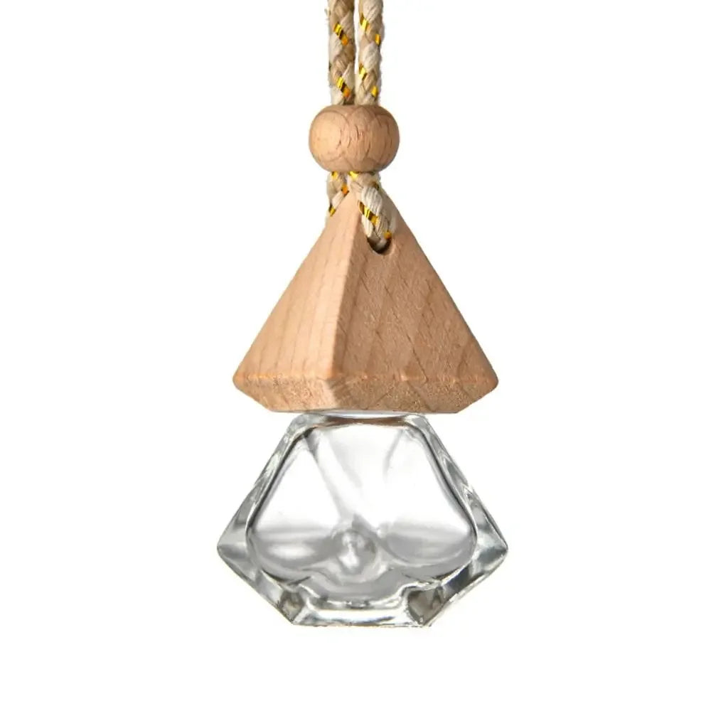 معطر سيارة زجاجي 5مل معلق بغطاء خشبي قابل لإعادة الملء – Car Aroma Diffuser 5ml Mini Refillable Hanging Glass Pendant Wooden Cap Air Freshener