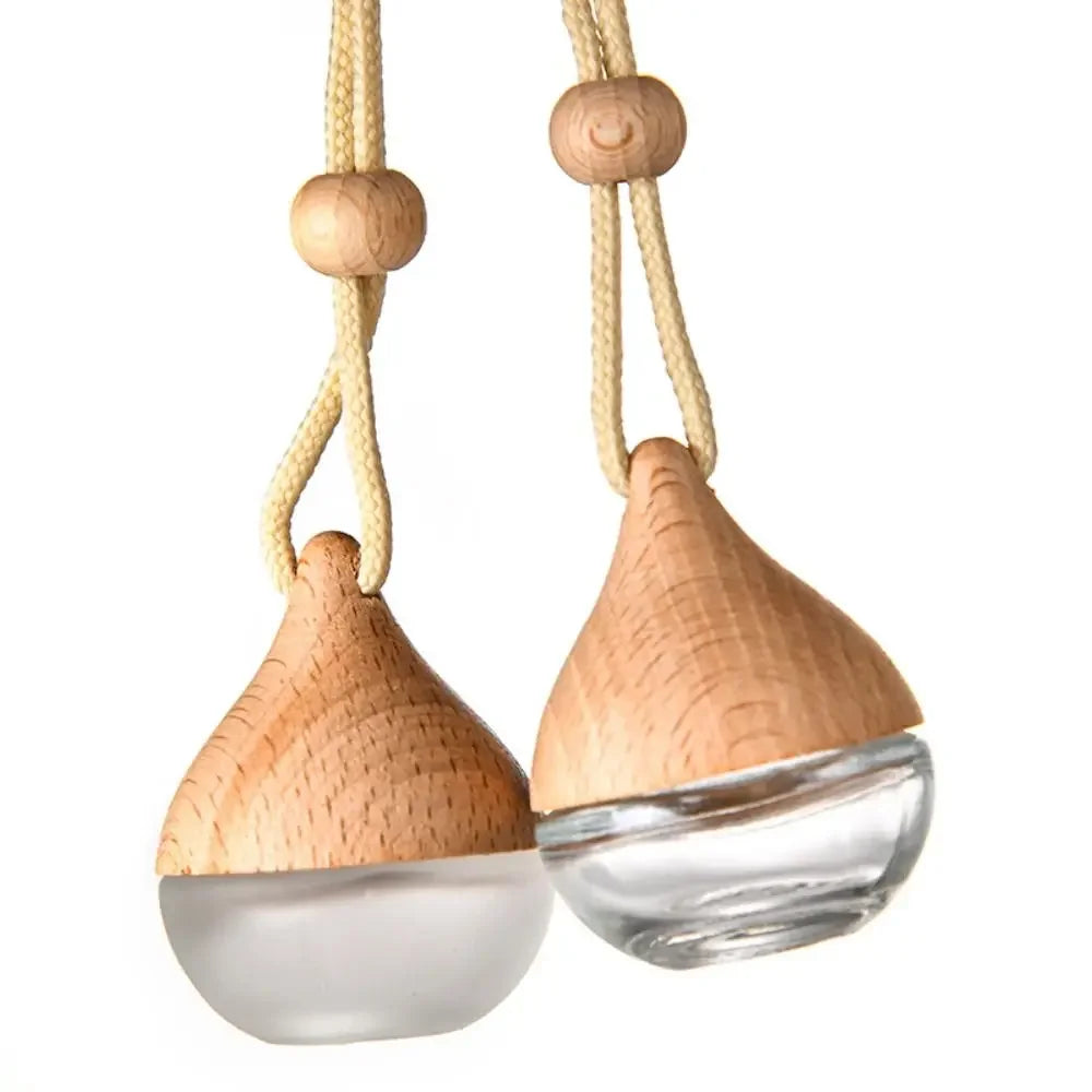 معطر سيارة زجاجي 5مل معلق بغطاء خشبي قابل لإعادة الملء – Car Aroma Diffuser 5ml Mini Refillable Hanging Glass Pendant Wooden Cap Air Freshener