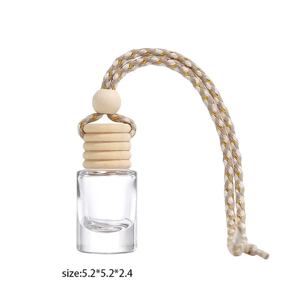 معطر سيارة زجاجي 5مل معلق بغطاء خشبي قابل لإعادة الملء – Car Aroma Diffuser 5ml Mini Refillable Hanging Glass Pendant Wooden Cap Air Freshener